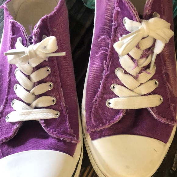 Women's Purple Low-top Canvas Casual Lace Up Sneakers Shoes Sz 9 Summer Beach - Picture 6 of 16